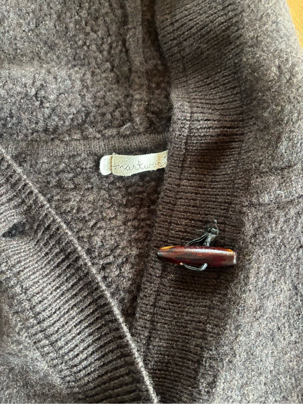 100% Wool Smartwool Hooded Toggle Coatigan - Dark Brown - Picture 3 of 10